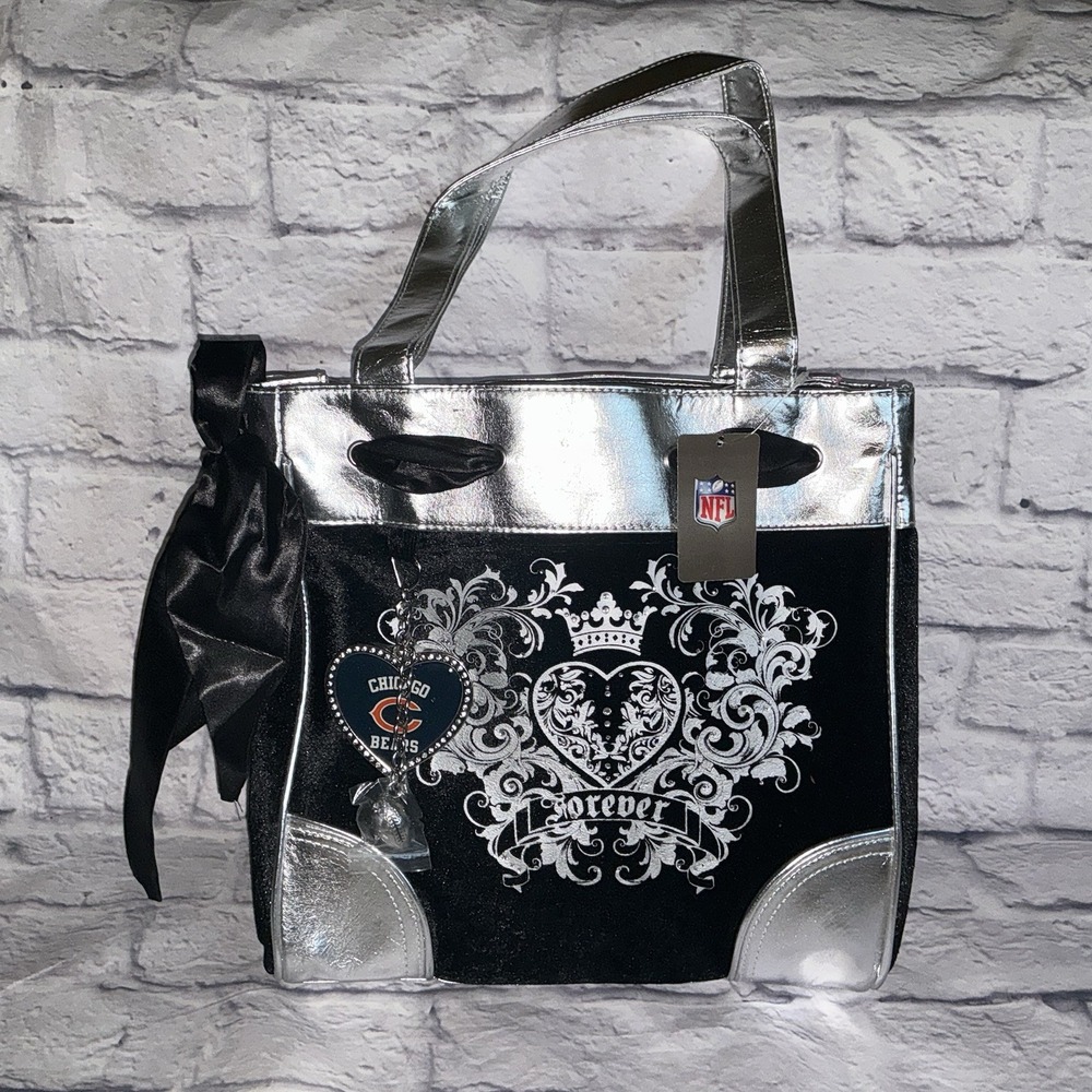 Little Earth Pro-Fan.ity Chicago Bears Forever Handbag Velvet Black & Silver NWT